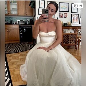 Reformation wedding ALOUETTE DRESS FIOR DI Strapless Tea-Length Tulle Dress 2